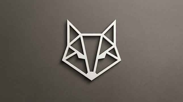 Minimalist white geometric wolf head outline emblem on grey background
