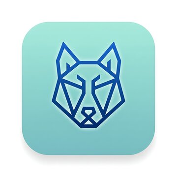 Geometric blue wolf head polygon logo on teal app button
