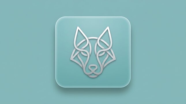 Elegant white line art wolf head emblem on pastel teal square
