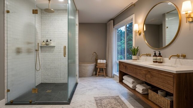Modern Bathroom with Walk-in Shower and Double Vanity