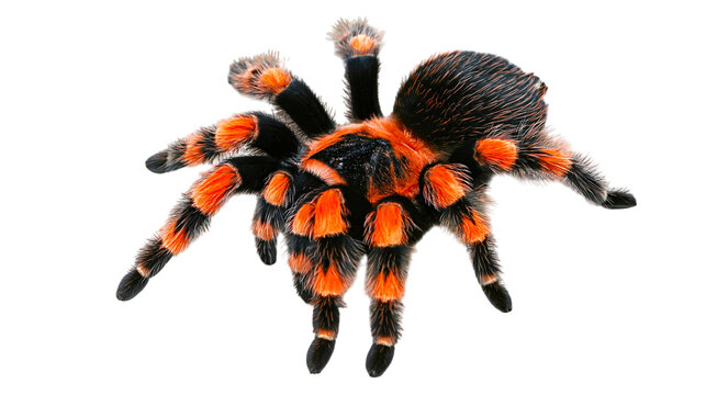 Red and black hairy tarantula arachnid creature isolated on transparent background PNG element
