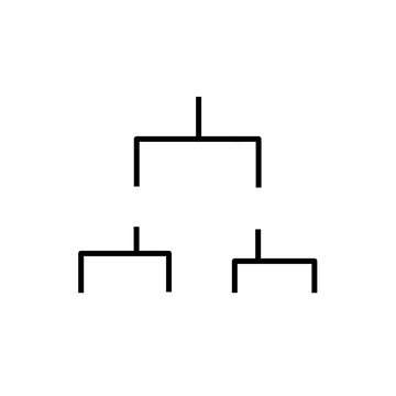 Minimalist black line icon of a hierarchical tree structure on a solid grey background. Ideal for business presentations and UI design.