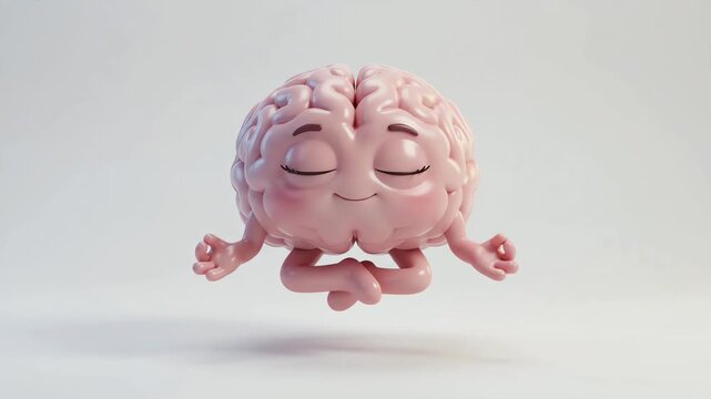 Anthropomorphic brain character meditating in lotus position digital motion footage