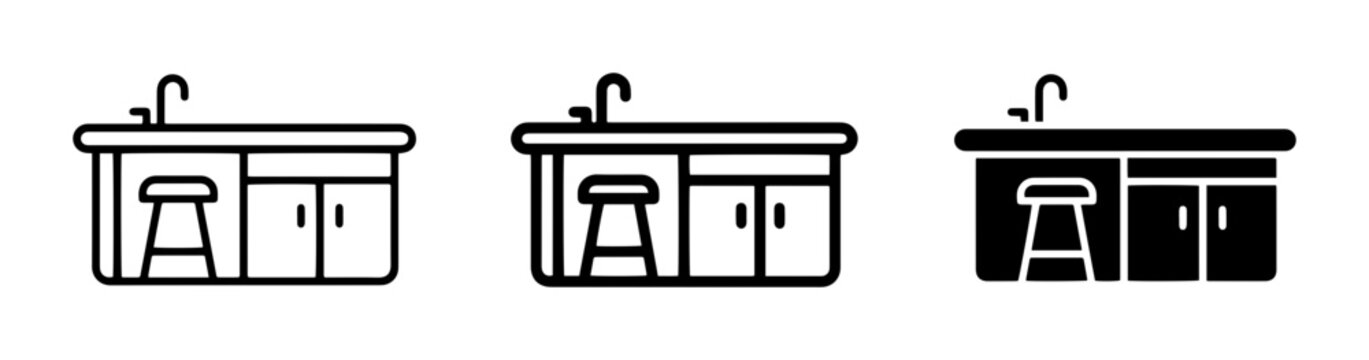 Kitchen Island Icons, Minimalist Countertop Design, Modern Furniture Vector Set