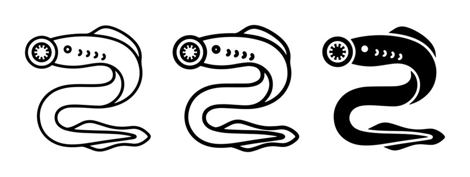 Lamprey Icons, Sea Creature Vector Graphics, Marine Animal Illustrations