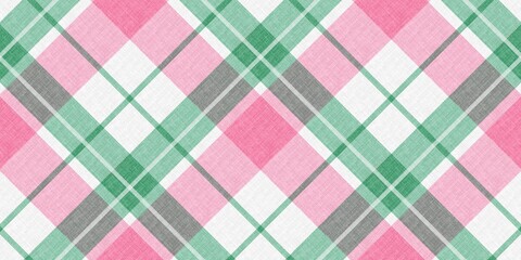 Pink and green argyle plaid pattern. Traditional scottish checkered background. Seamless tartan pattern for spring or christmas design.