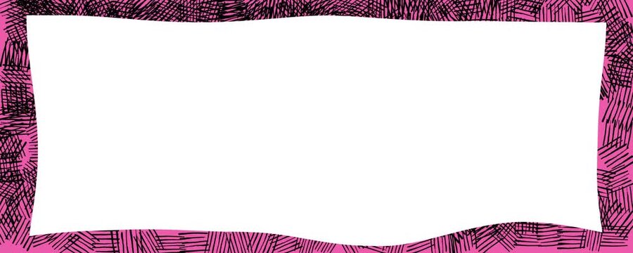 Animated hand drawn scribble border frame with black hatch strokes over vibrant pink background around white space seamless looping motion graphic video background clip
