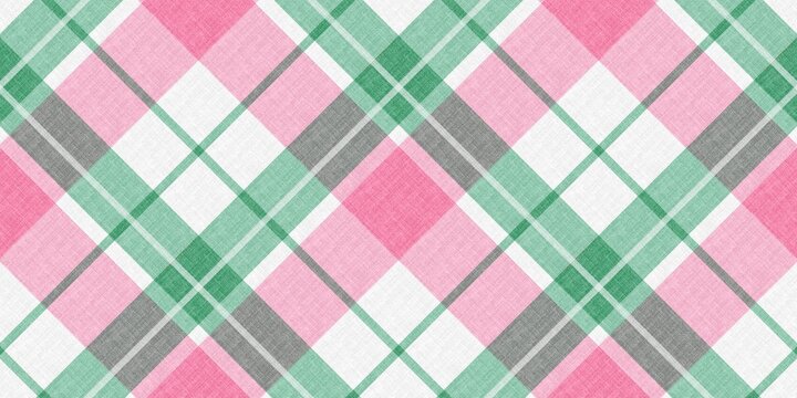 Pink and green argyle plaid pattern. Traditional scottish checkered background. Seamless tartan pattern for spring or christmas design.