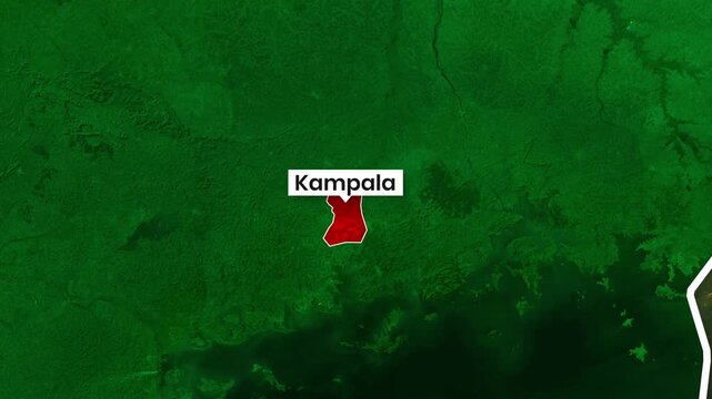 Kampala animation showing the capital city location within Uganda footage