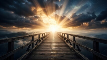 Fototapeta premium Concept of adventure to an unknown place featuring a celestial path and glowing light.