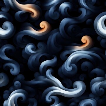 Abstract Atmospheric Seamless Pattern Featuring Radiant Swirling Mystical Smoke And Dark Gas Clouds