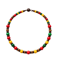 Naklejka premium Colorful reggae style wooden bead necklace with red yellow and green accents isolated on transparent background PNG element
