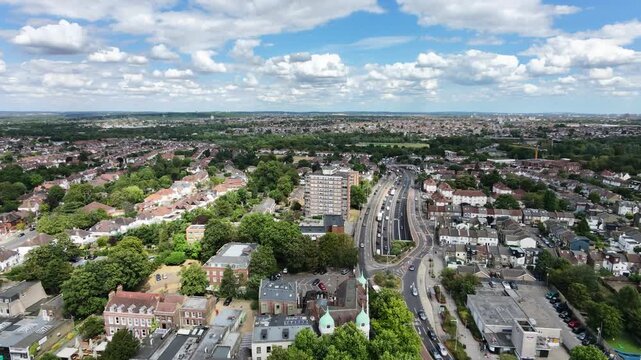 A12 duel carriageway Wanstead East London UK drone aerial view