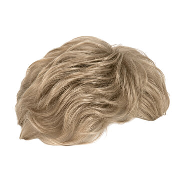 Wavy ash blonde hair toupee with natural texture isolated on transparent background PNG element