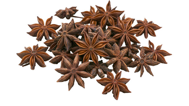 Heap of dried star anise spice pods, isolated on transparent background