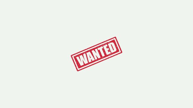 Red Wanted Rubber Stamp Impression Isolated on White Background for Criminal Investigation and Recruitment Concepts