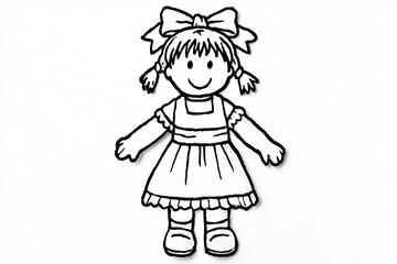 Fototapeta premium Minimalist Black And White Line Art Illustration Of An Isolated Cartoon Toy Doll On White Background