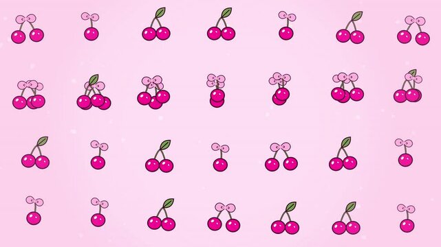 Pixel art cherry pattern loop on pink background