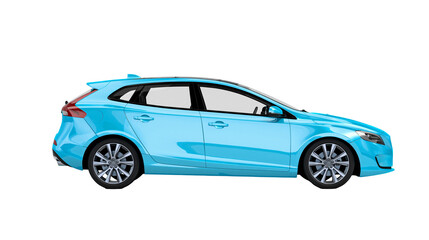Fototapeta premium Aqua blue modern hatchback car, studio shot isolated on transparent background