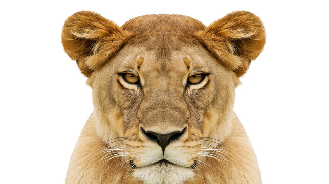 Majestic lioness face with piercing eyes, isolated on transparent background