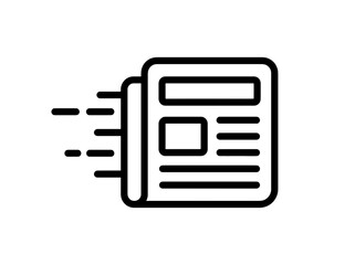 Fototapeta premium Fast newspaper icon with motion lines showing breaking news delivery and information spread