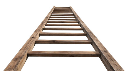 Rustic wooden ladder with weathered planks, isolated on transparent background © Finn