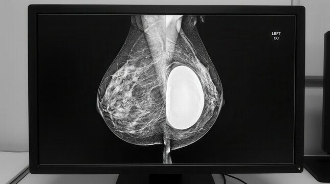 Detailed Mammogram Image Displayed On A Modern Medical Monitor