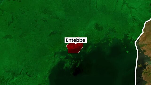 Animated video showing Entebbe highlighted on the Uganda map footage