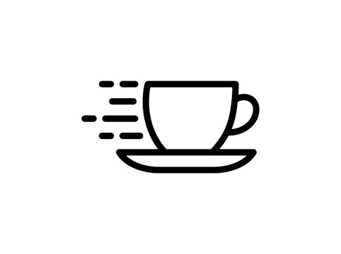 Coffee cup icon moving fast with steam or motion lines representing quick service and caffeine energy