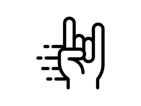 Rock and roll hand gesture with speed lines indicating movement and energy