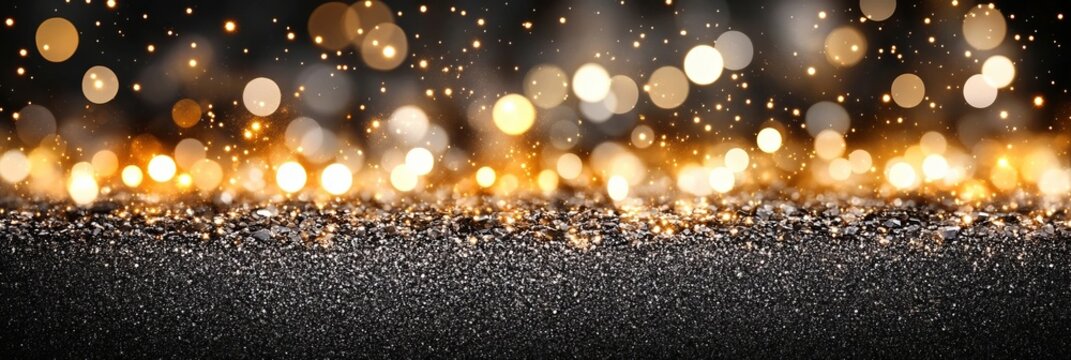 Abstract Luxury Charcoal Background Decorated With Golden Bokeh Lights For Celebratory Events Design