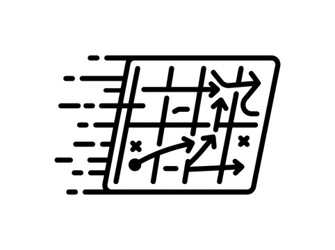 Strategy board with arrows and Xs indicating movement while planning future moves and planning wins