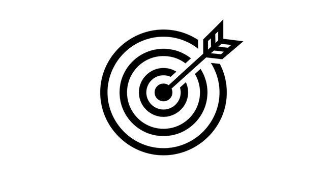 Black arrow hitting bullseye on target, isolated on transparent background
