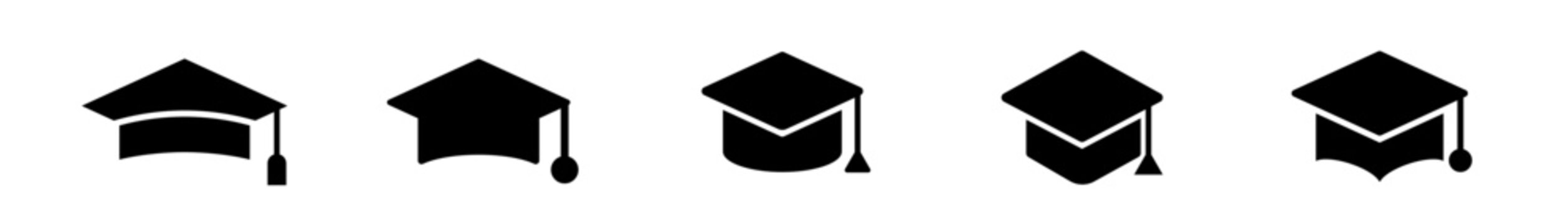 Black graduation cap icons set