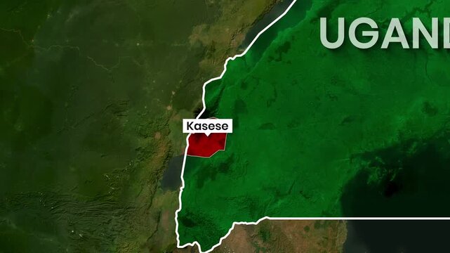 Animated map video showing the location of Kasese within Uganda