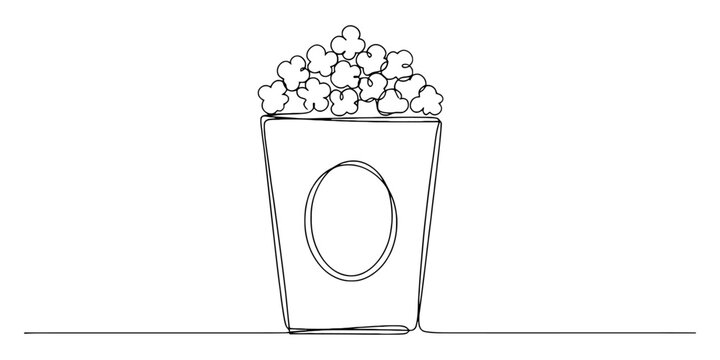 Simple hand drawn sketch of a bucket filled with popcorn for movie night entertainment and cinema snacks illustration