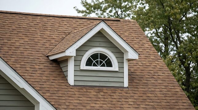 House roof with dormer window and asphalt shingles exterior architecture