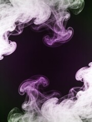 Obraz premium Halloween purple green background with Wisps of white smoke curl on the sides, wizardly, magical, witchy mood
