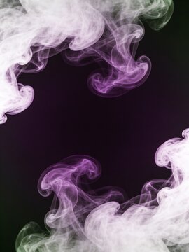 Halloween purple green background with Wisps of white smoke curl on the sides, wizardly, magical, witchy mood