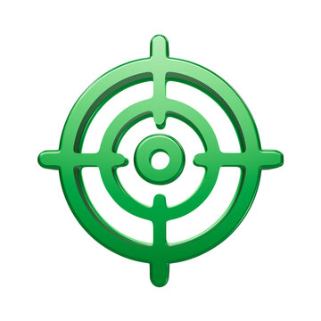 Isolated 3d glossy green crosshair target symbol for aim and business strategy concepts transparent background