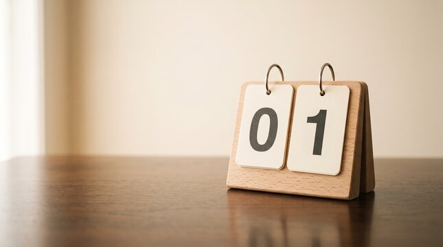 A simple minimalist calendar is shown displaying the first day of a new month with a soft focus background and warm neutral color palette