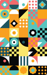 Obraz premium Abstract geometric pattern with colorful shapes and modern symbols in a grid layout Vector