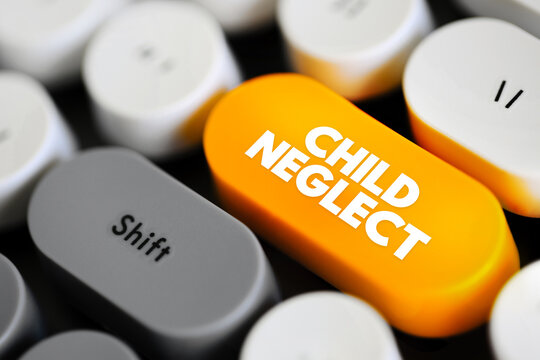 Child Neglect is an act of caregivers that results in depriving a child of their basic needs, text concept button on keyboard