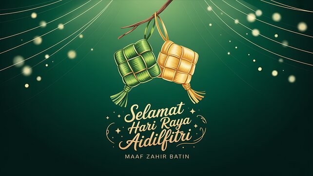 Ketupat rice cakes for selamat hari raya aidilfitri greeting