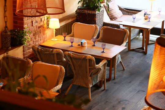 Warmly lit group dining space with attractive decorative features