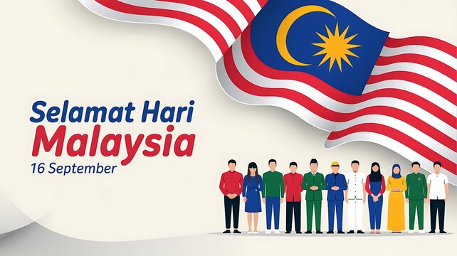 Selamat hari malaysia celebration with group of diverse people