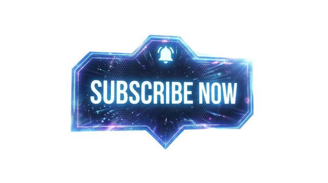futuristic glowing subscribe now sign with notification bell for digital content creators video channels social media marketing audience engagement and online promotion