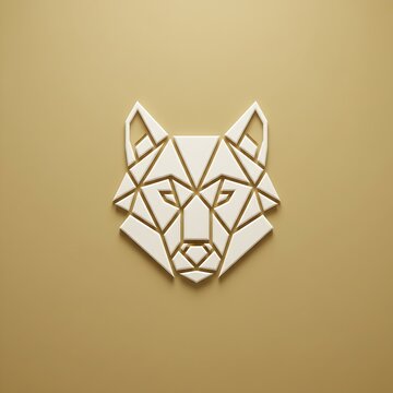 Modern origami style wolf head icon on textured golden paper
