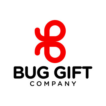 Bug Gift Logo Letter B Minimalist Geometric Ribbon Insect Present Symbol Modern Simple Creative Branding Business Identity Vector