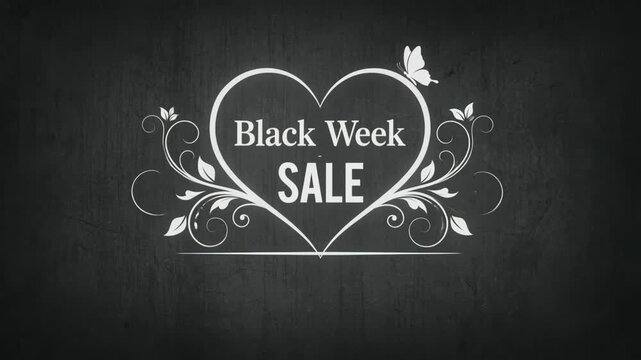 Black Week Sale Heart Chalkboard Design with Floral Ornament